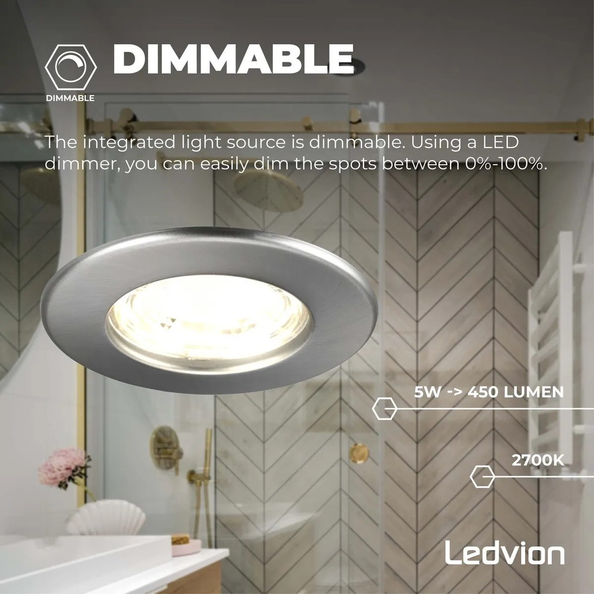Ledvion LED Inbouwspot 5W 2700K Ø84mm - RVS - afbeelding 6 van 6