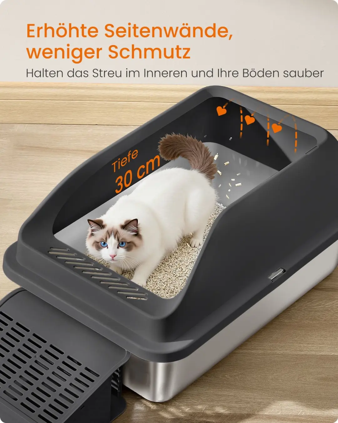 Songmics Roestvrijstalen Kattenbak met Hoge Randen PPT008B101 - afbeelding 6 van 6