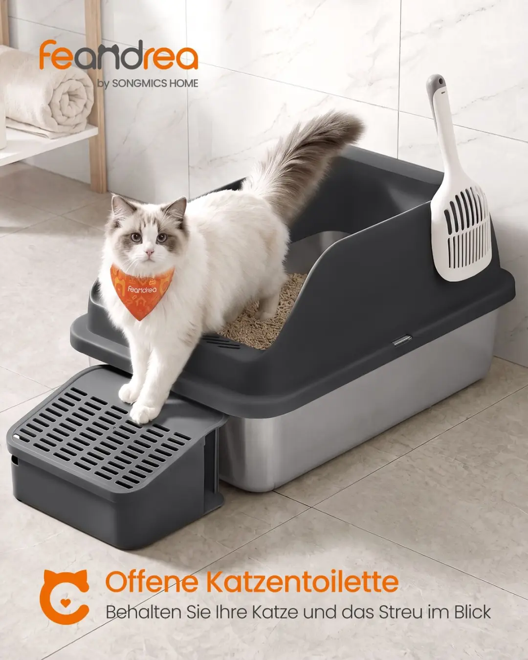Songmics Roestvrijstalen Kattenbak met Hoge Randen PPT008B101 - afbeelding 3 van 6