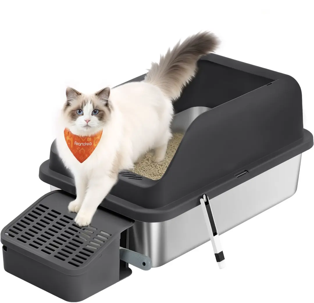 Songmics Roestvrijstalen Kattenbak met Hoge Randen PPT008B101