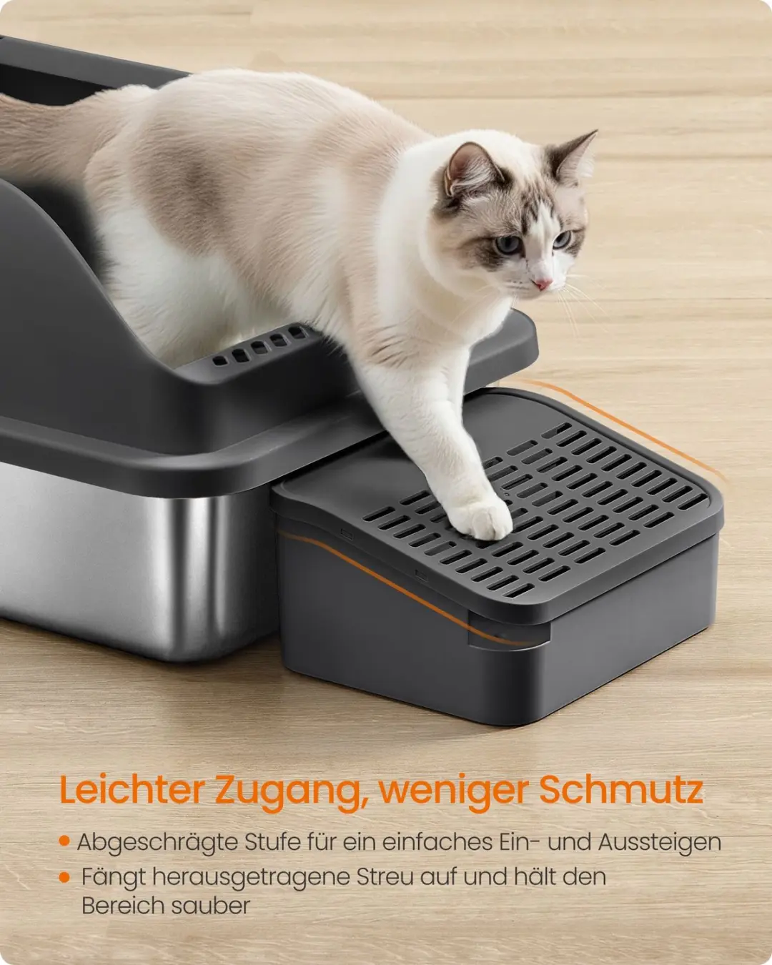 Songmics Roestvrijstalen Kattenbak met Hoge Randen PPT008B101 - afbeelding 5 van 6