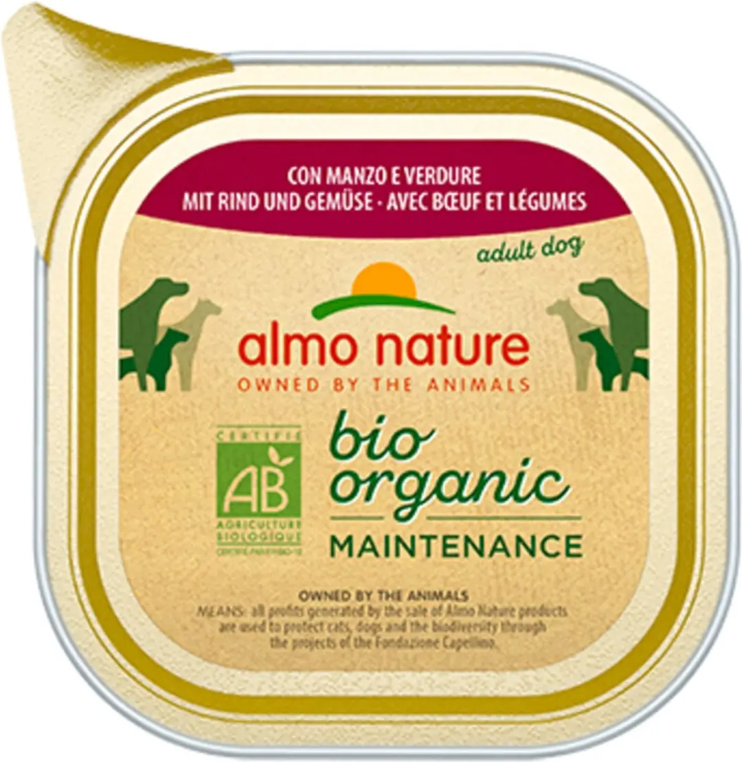 64x Almo Nature Bio Organic Maintenance Hondenvoer Rund en Groenten 100 gr