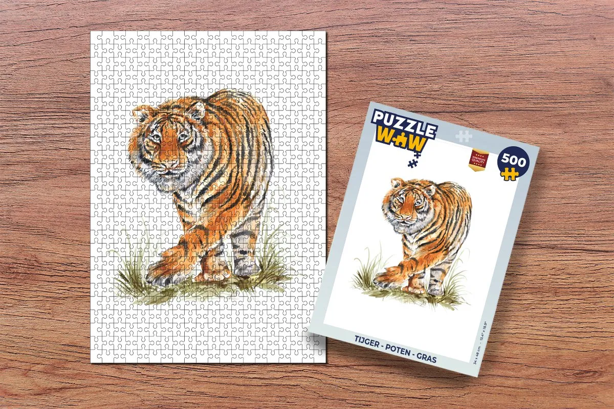 PuzzleWow Tijger Poten Gras Legpuzzel 500 Stuks - Multicolor
