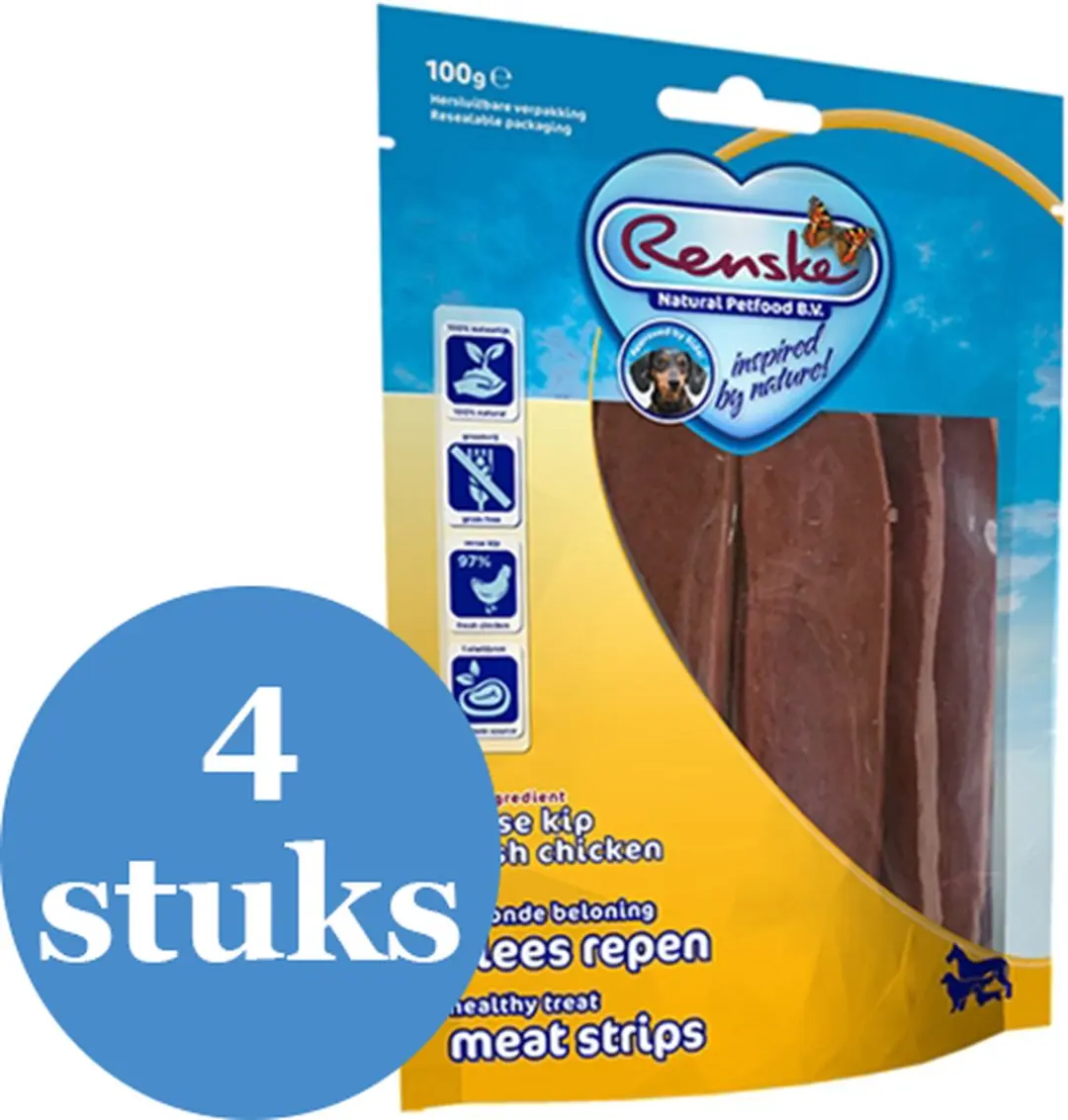 Renske Gezonde Beloning Vlees Strip Kip Hondensnack