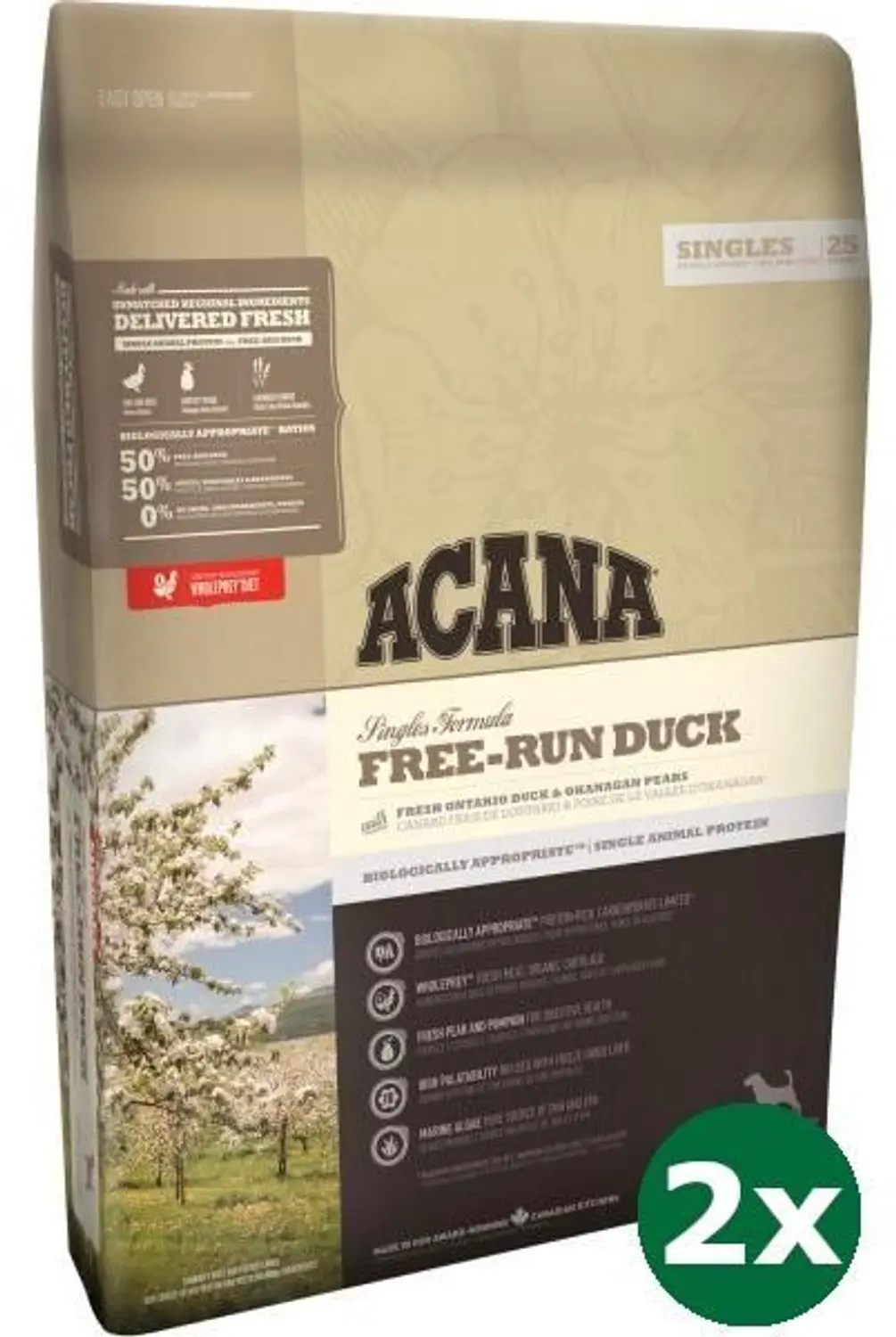 2x11,4 kg Acana singles free-run duck hondenvoer