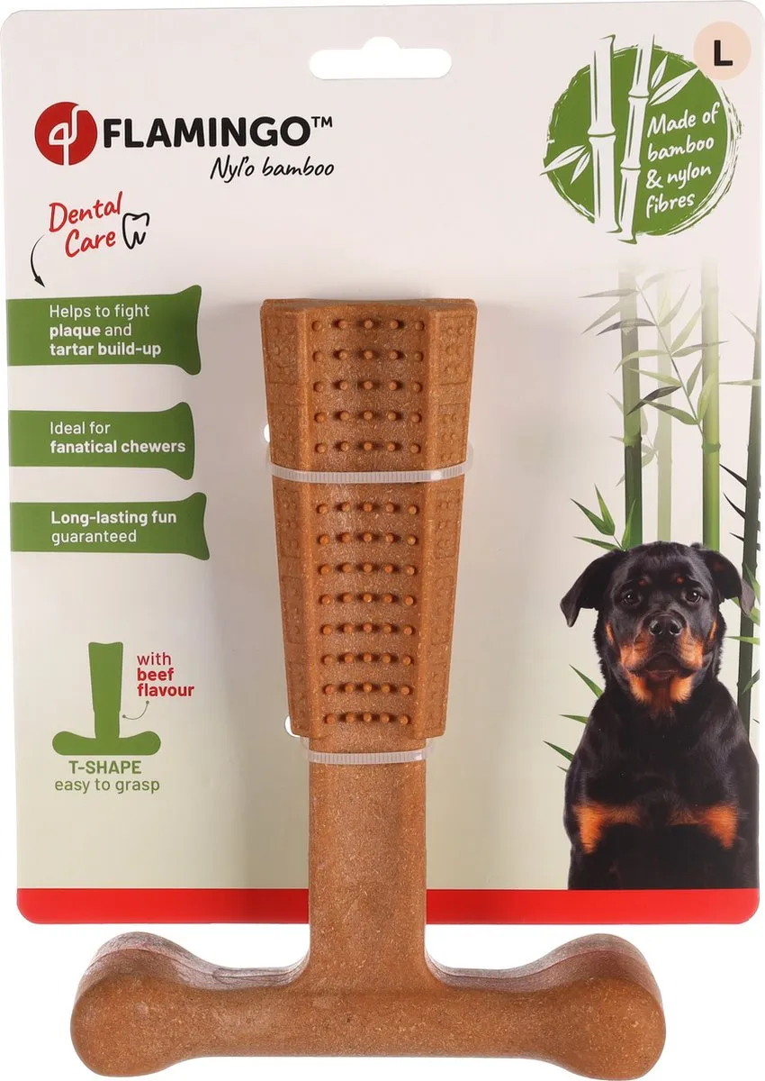 Flamingo Nyl’o Bamboo T-Bone L - Kauwspeeltje Hond Bruin