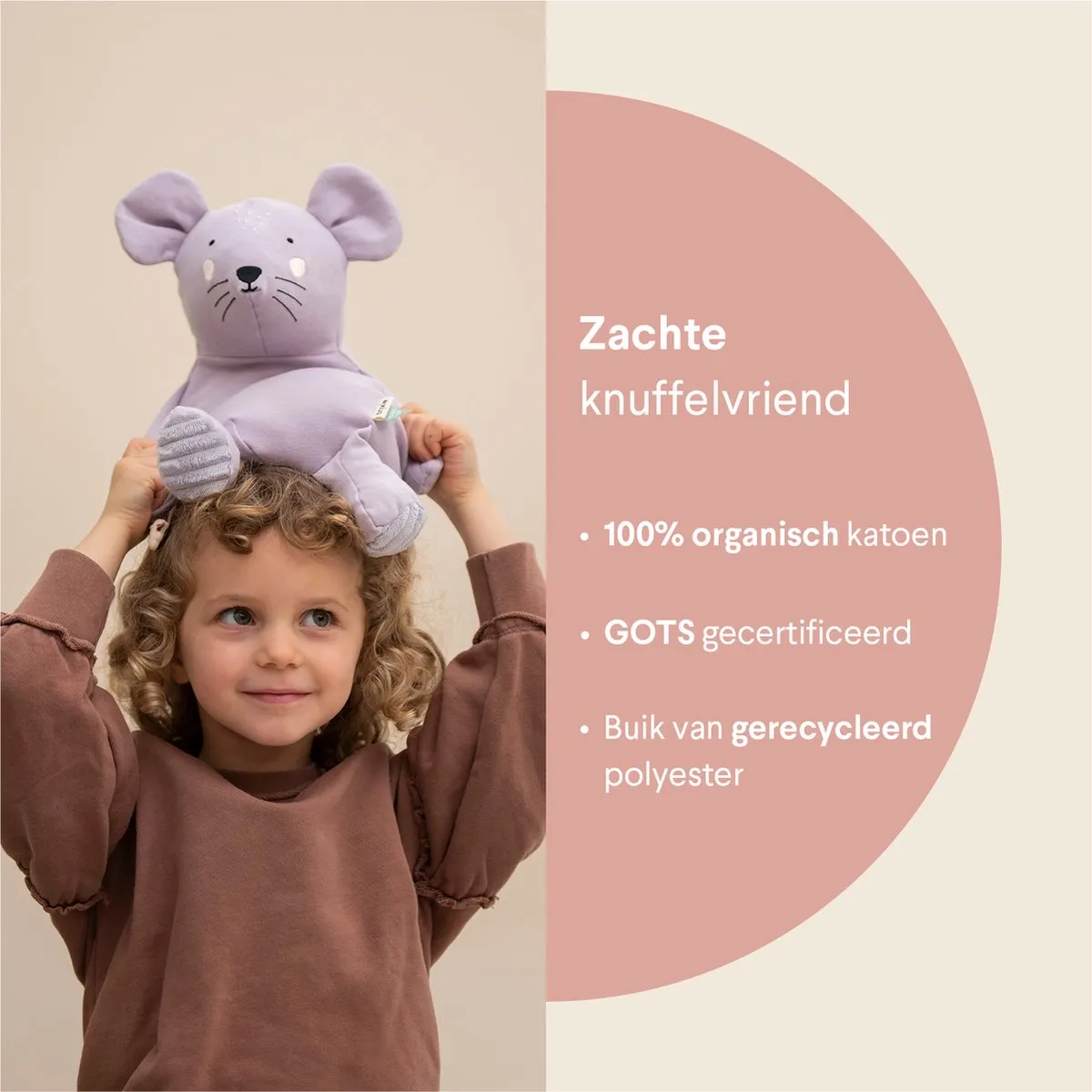 Trixie Mrs. Mouse Knuffel - Muis - 100% Biologisch Katoen - Purple