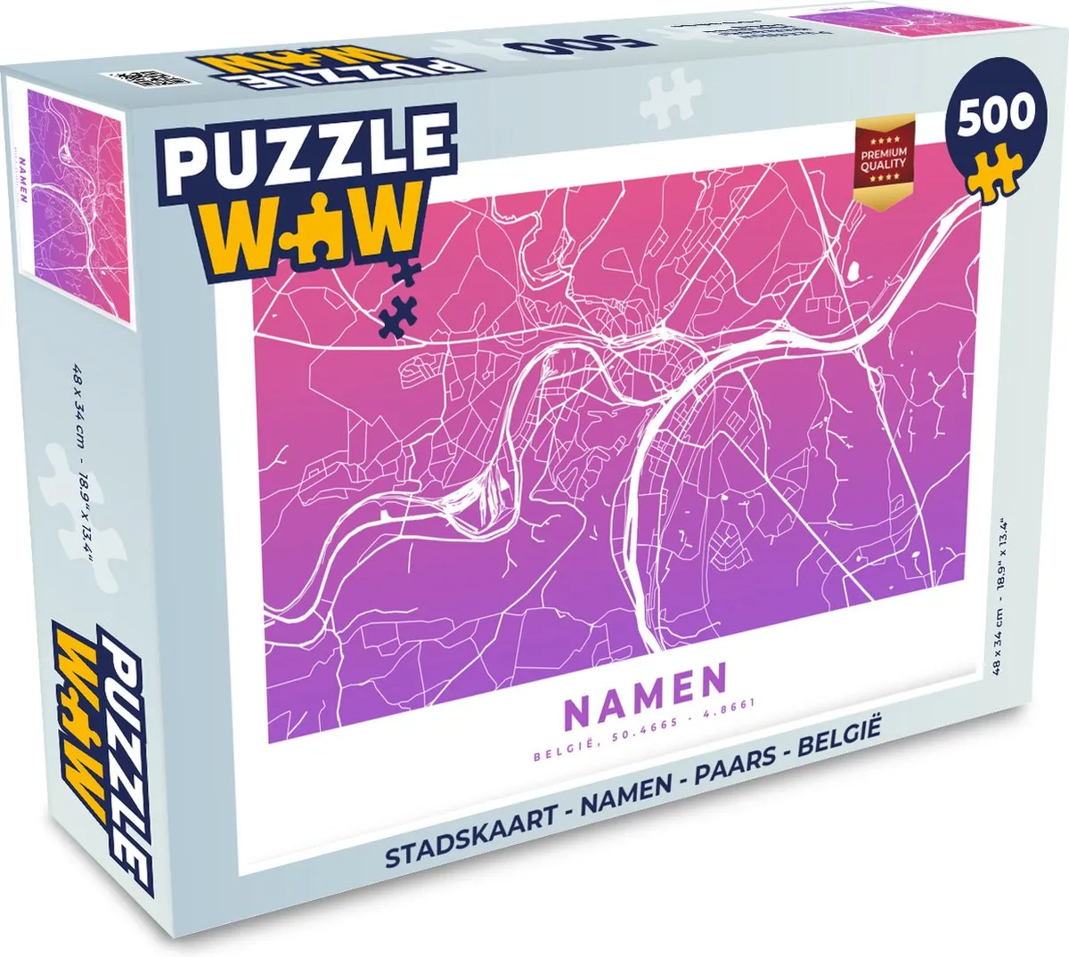 PuzzleWow Stadskaart België Legpuzzel 500 Stuks - Multicolor