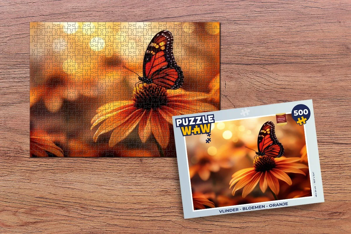 PuzzleWow Vlinder Bloemen Legpuzzel 500 Stuks - Oranje