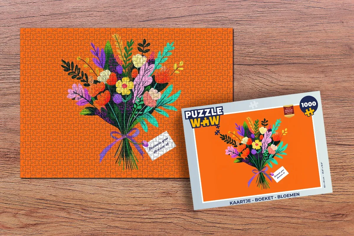 PuzzleWow Puzzel Kaartje Bloemen Legpuzzel 1000 Stuks - Oranje