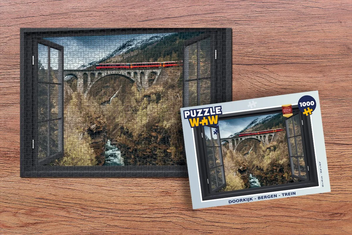 PuzzleWow Doorkijk Berg Trein Legpuzzel 1000 Stuks - Multicolor