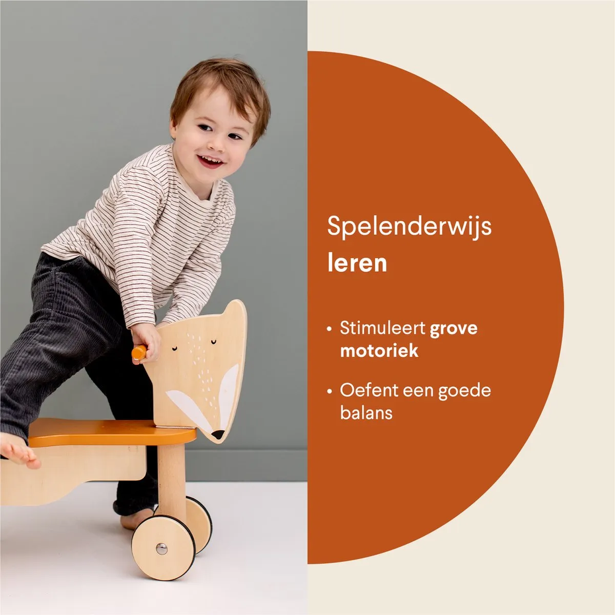 Trixie Mr. Fox Houten Loopfiets 4 Wielen - Oranje - afbeelding 6 van 6