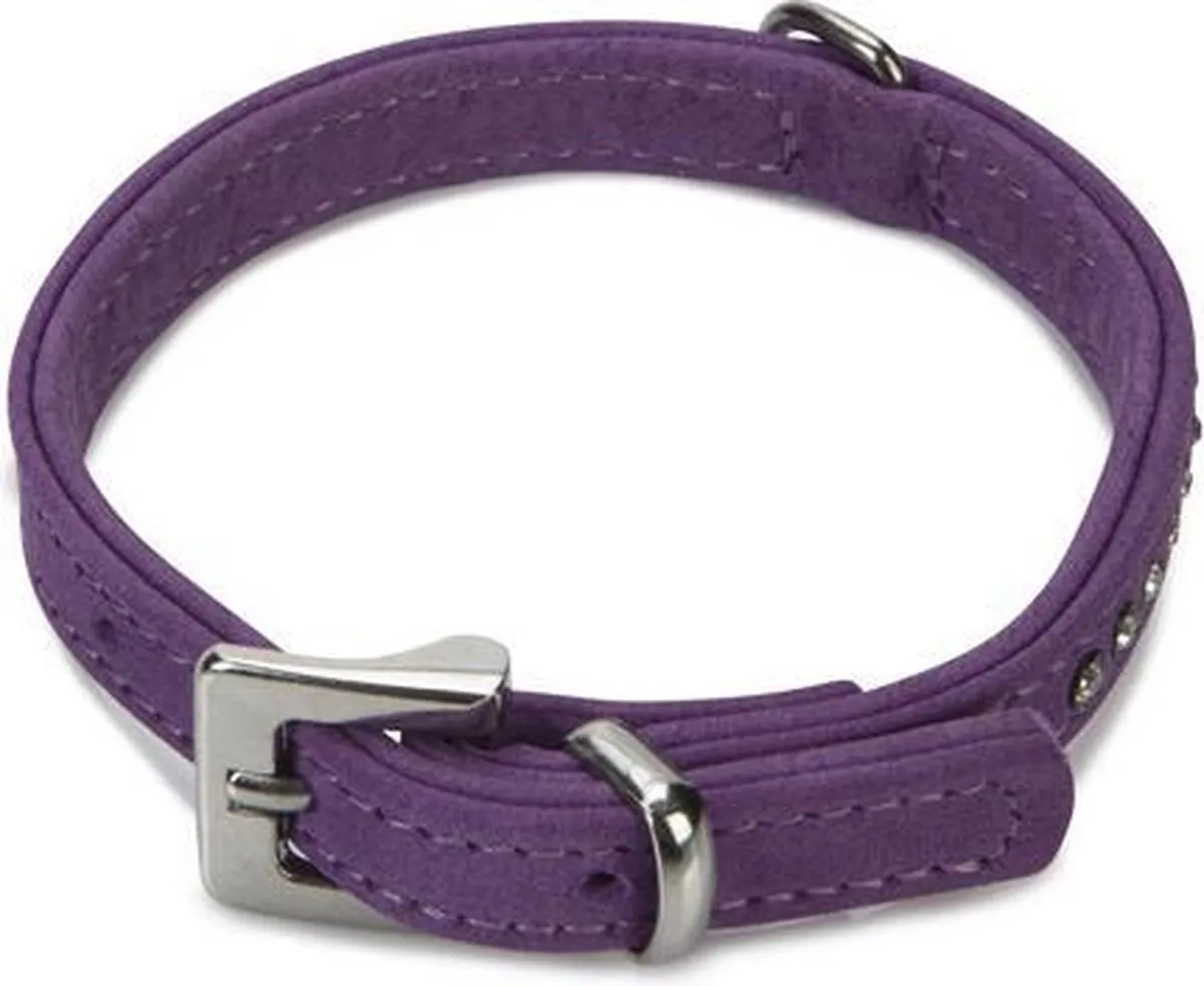 Beeztees Leren Halsband Buffalo Strass - Paars - 27cm x 10mm
