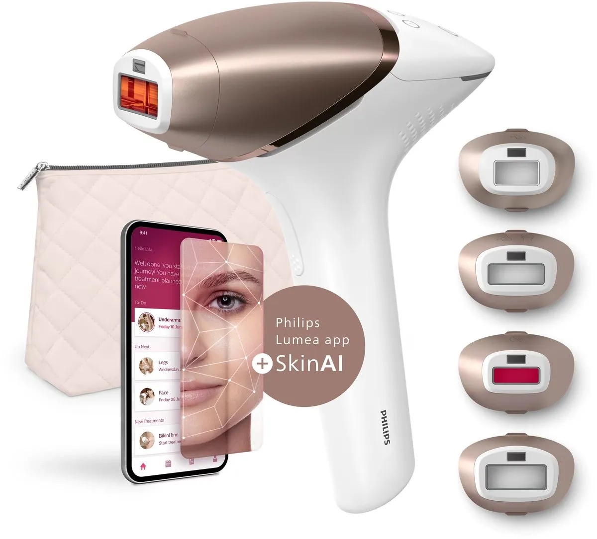 Philips Lumea IPL 9900 BRI951/01 Ontharingsapparaat - 450.000 Flitsen - Roségoud/Wit - afbeelding 6 van 6