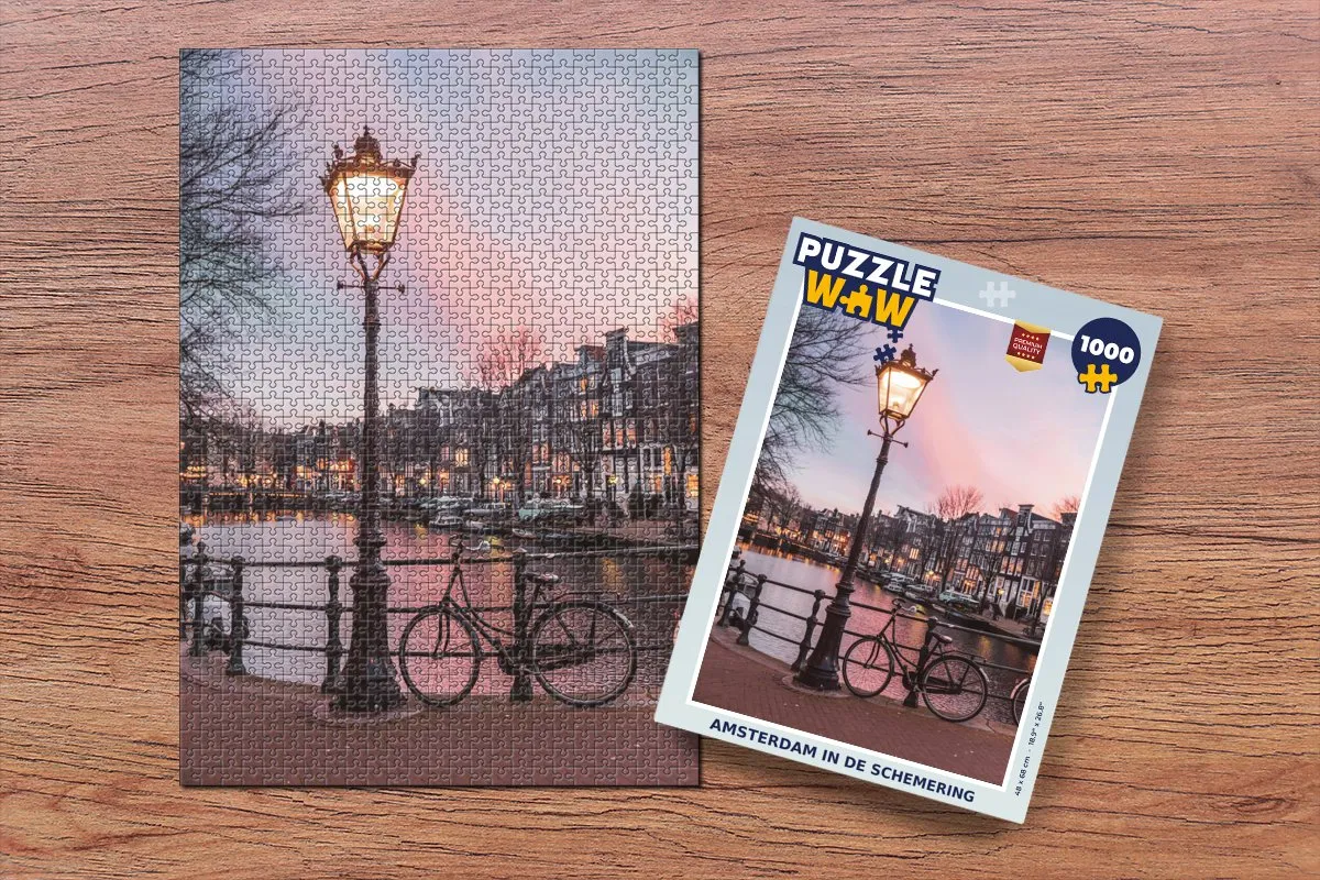 PuzzleWow Amsterdam in de schemering Legpuzzel 1000 Stuks - Multicolor
