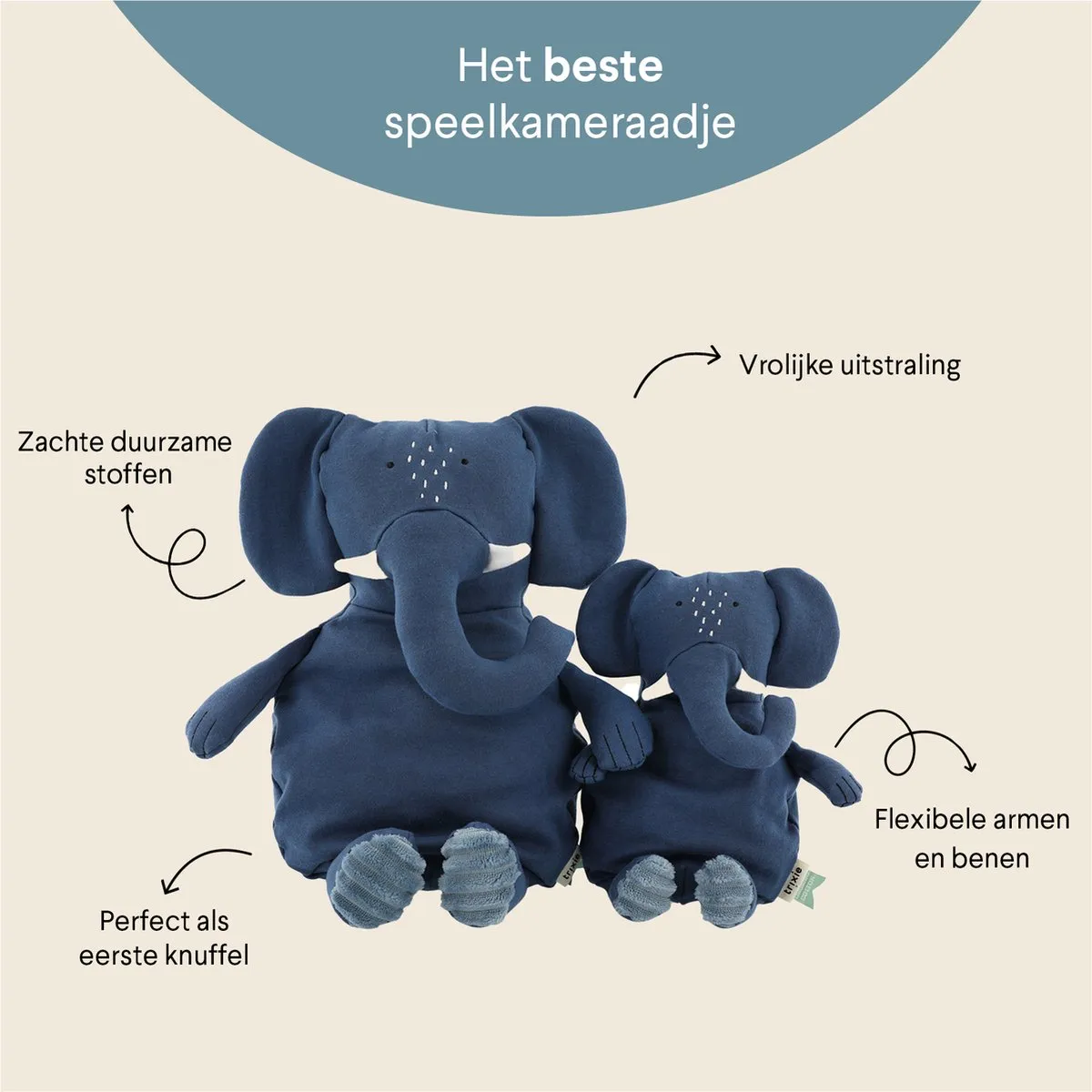 Trixie Mrs. Elephant Pluche Olifant - Klein - Blauw