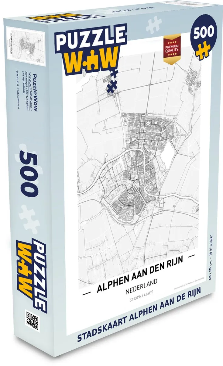 PuzzleWow Stadskaart Nederland Alphen aan de Rijn Legpuzzel 500 Stuks - Multicolor