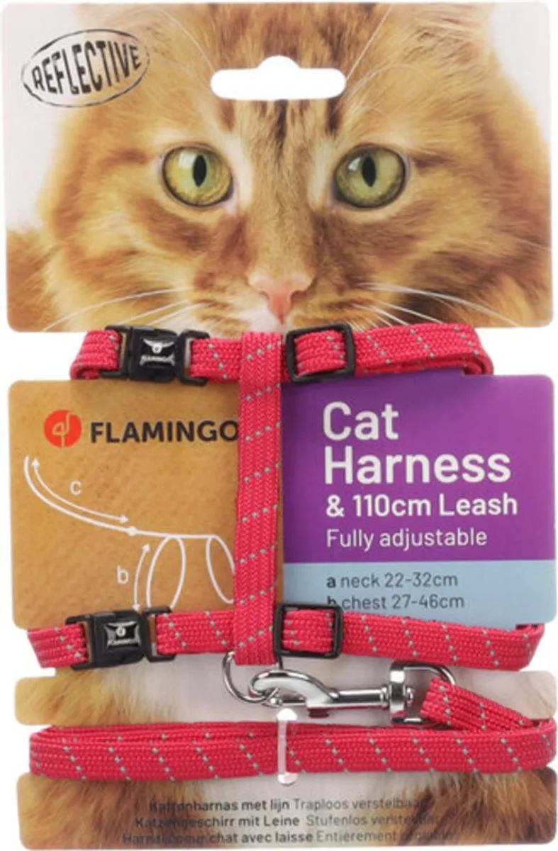 Flamingo Elza Koraalrood Kattenharnas met Looplijn