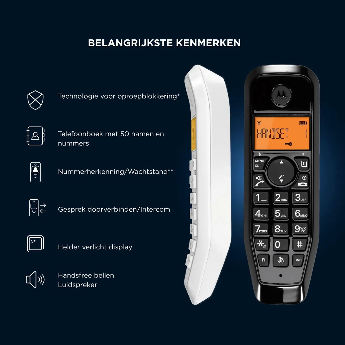 Motorola NTETIN0119 Telefoon - 2 Handsets - Wit/Zwart