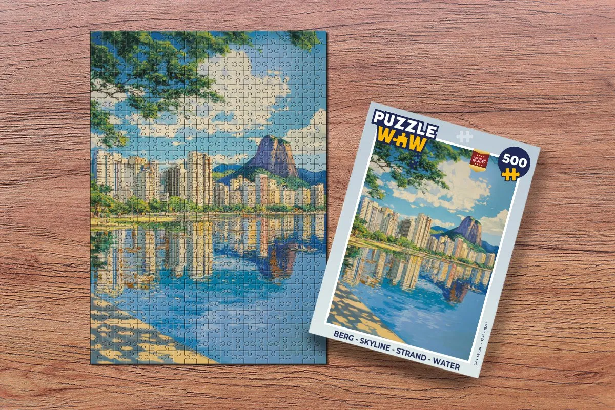 PuzzleWow Legpuzzel Skyline Strand Water 500 Stuks - Berg/Gebouwen