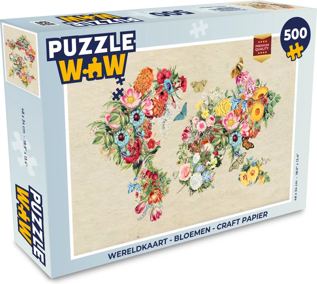 PuzzleWow Wereldkaart Bloemen Legpuzzel 500 Stuks