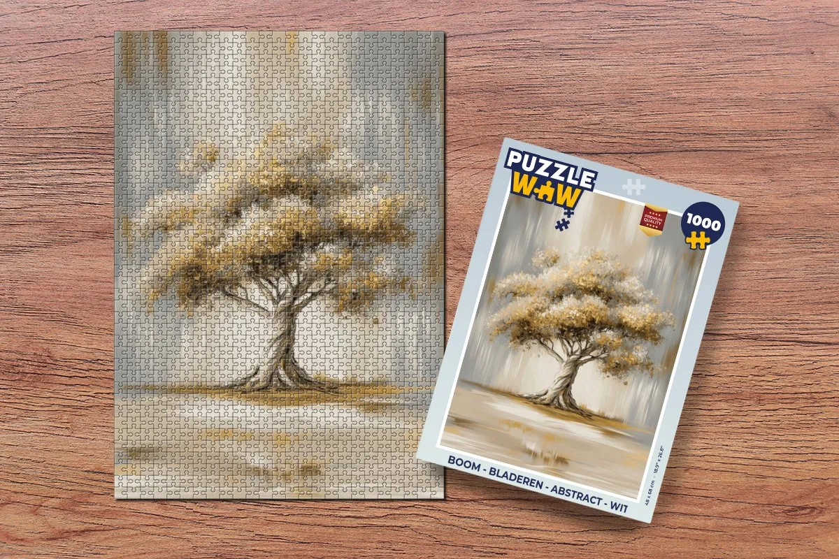 PuzzleWow Boom Bladeren Abstract Legpuzzel 1000 Stuks - Wit