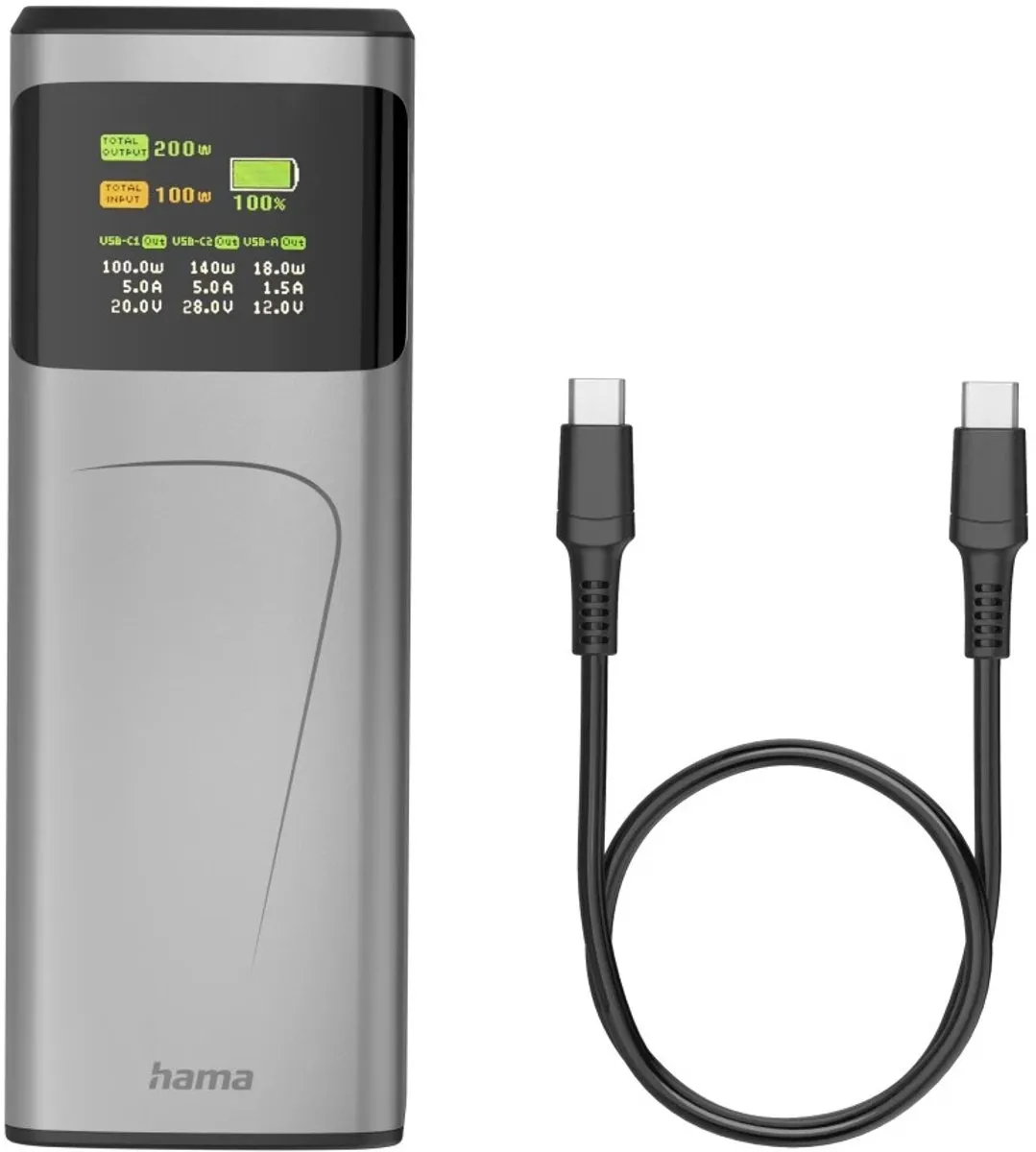 Hama Powerbank 24000mAh 200W - 2x USB-C/USB-A - Antraciet