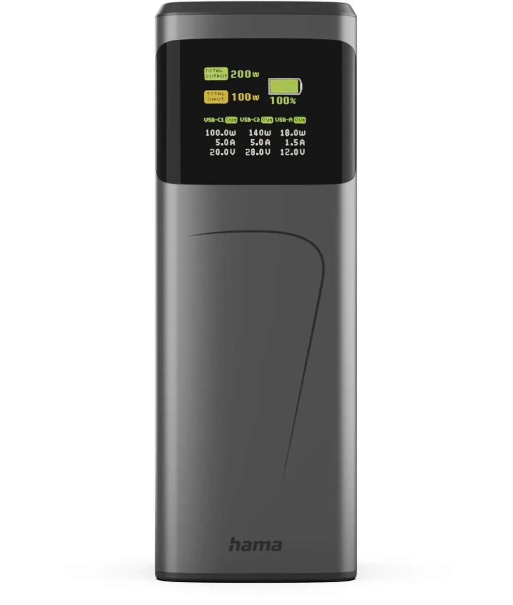 Hama Powerbank 24000mAh 200W - 2x USB-C/USB-A - Antraciet