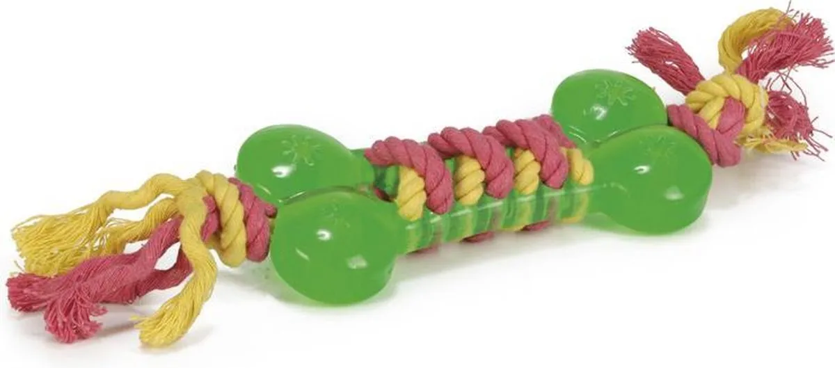 Beeztees TPR Bot met Gevlochten Touw 16cm - Groen - afbeelding 2 van 3
