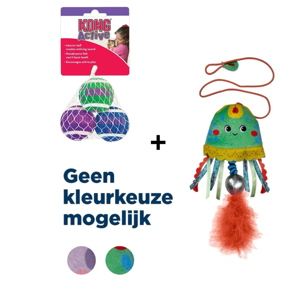 KONG Cat Teaser Jellyfish Assorti + Tennisballen - 2 Stuks