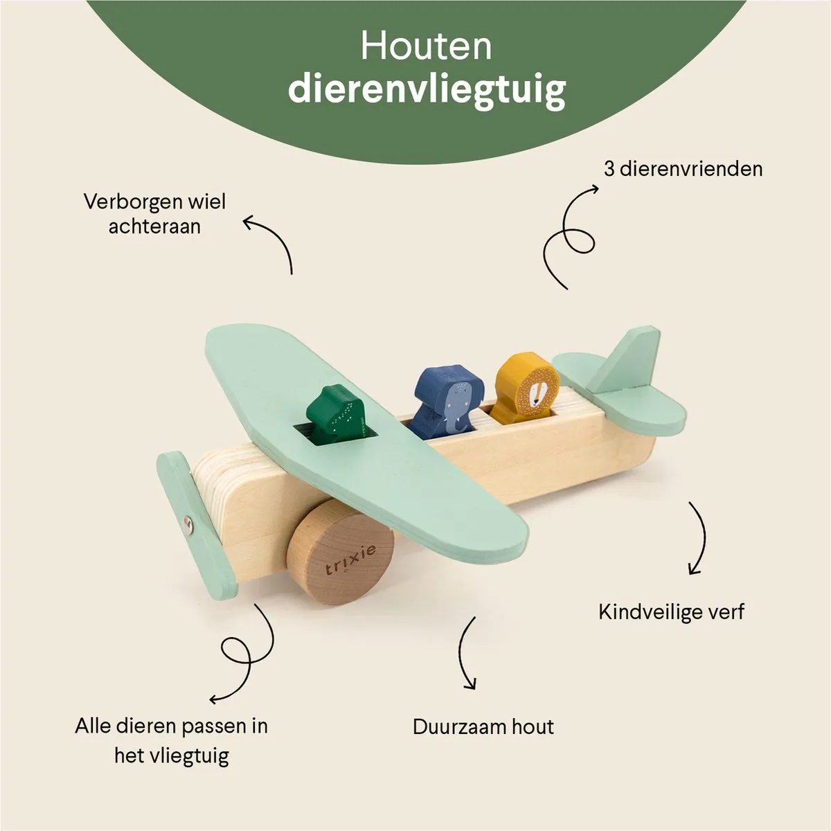 Trixie Houten Dierenvliegtuig 36-809 - Educatief Speelgoed - Multi - afbeelding 6 van 6