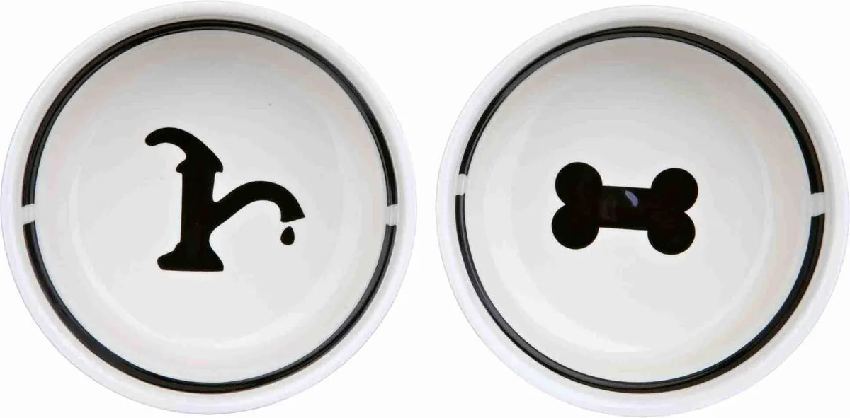 Trixie Voerbak & Drinkbak Set Eat on Your Feet - 2x250ml - Ø13cm - MultiWitZwart