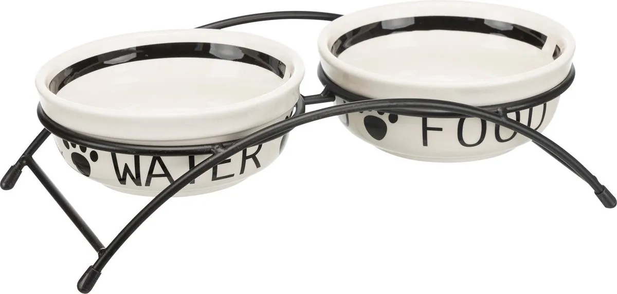 Trixie Voerbak & Drinkbak Set Eat on Your Feet - 2x250ml - Ø13cm - MultiWitZwart
