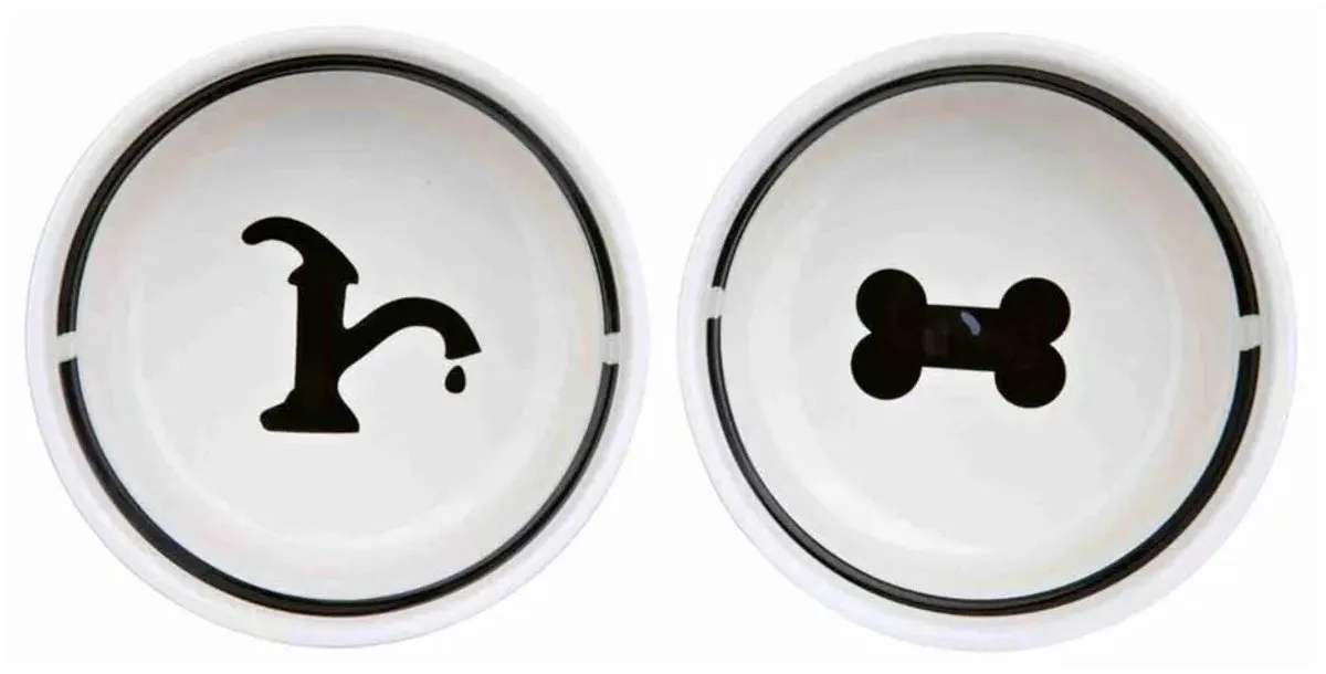 Trixie Voerbak & Drinkbak Set Eat on Your Feet - 2x250ml - Ø13cm - MultiWitZwart