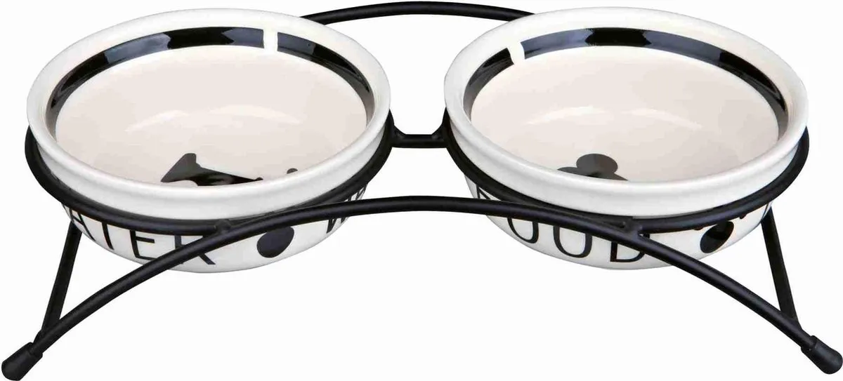 Trixie Voerbak & Drinkbak Set Eat on Your Feet - 2x250ml - Ø13cm - MultiWitZwart - afbeelding 6 van 6