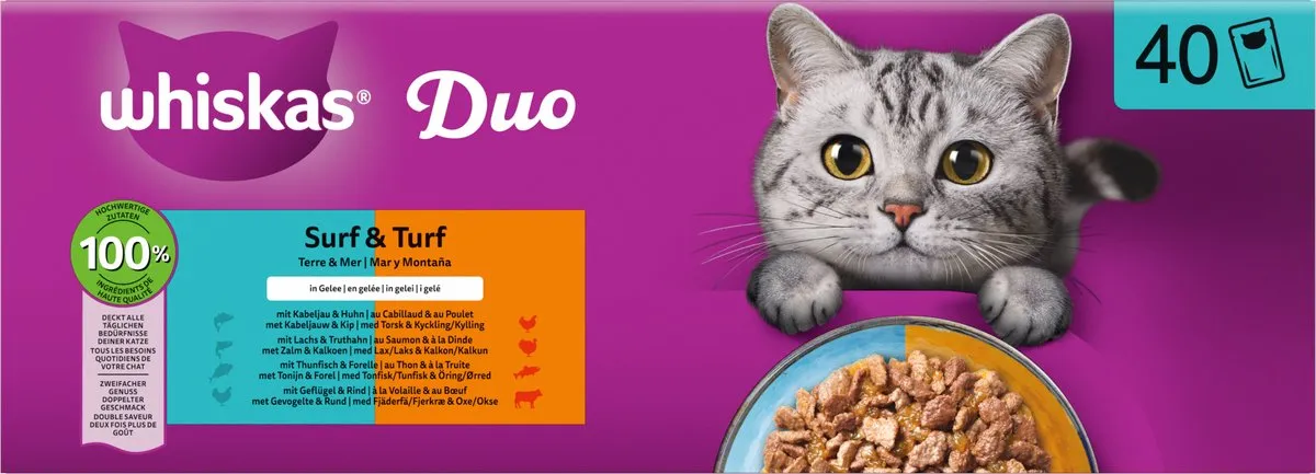 Whiskas Adult Duo Surf & Turf Selectie in Gelei - 40x85g