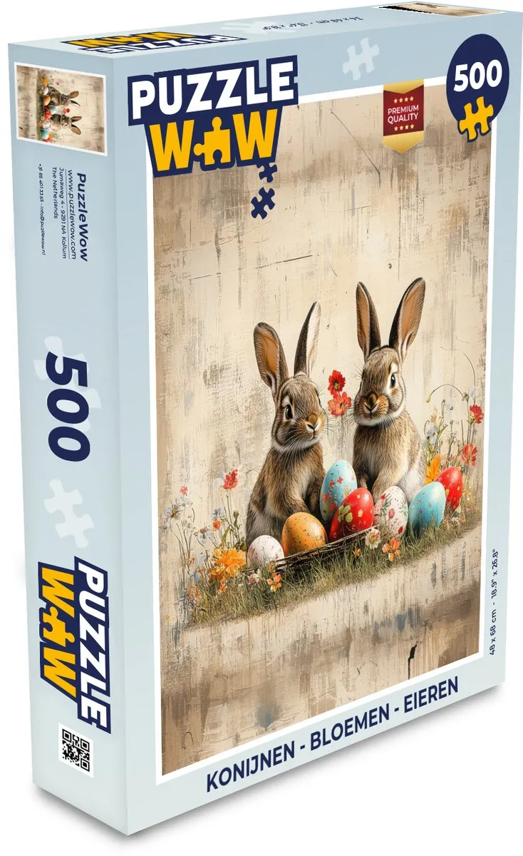 PuzzleWow Konijnen Bloemen Eieren Legpuzzel 500 Stuks