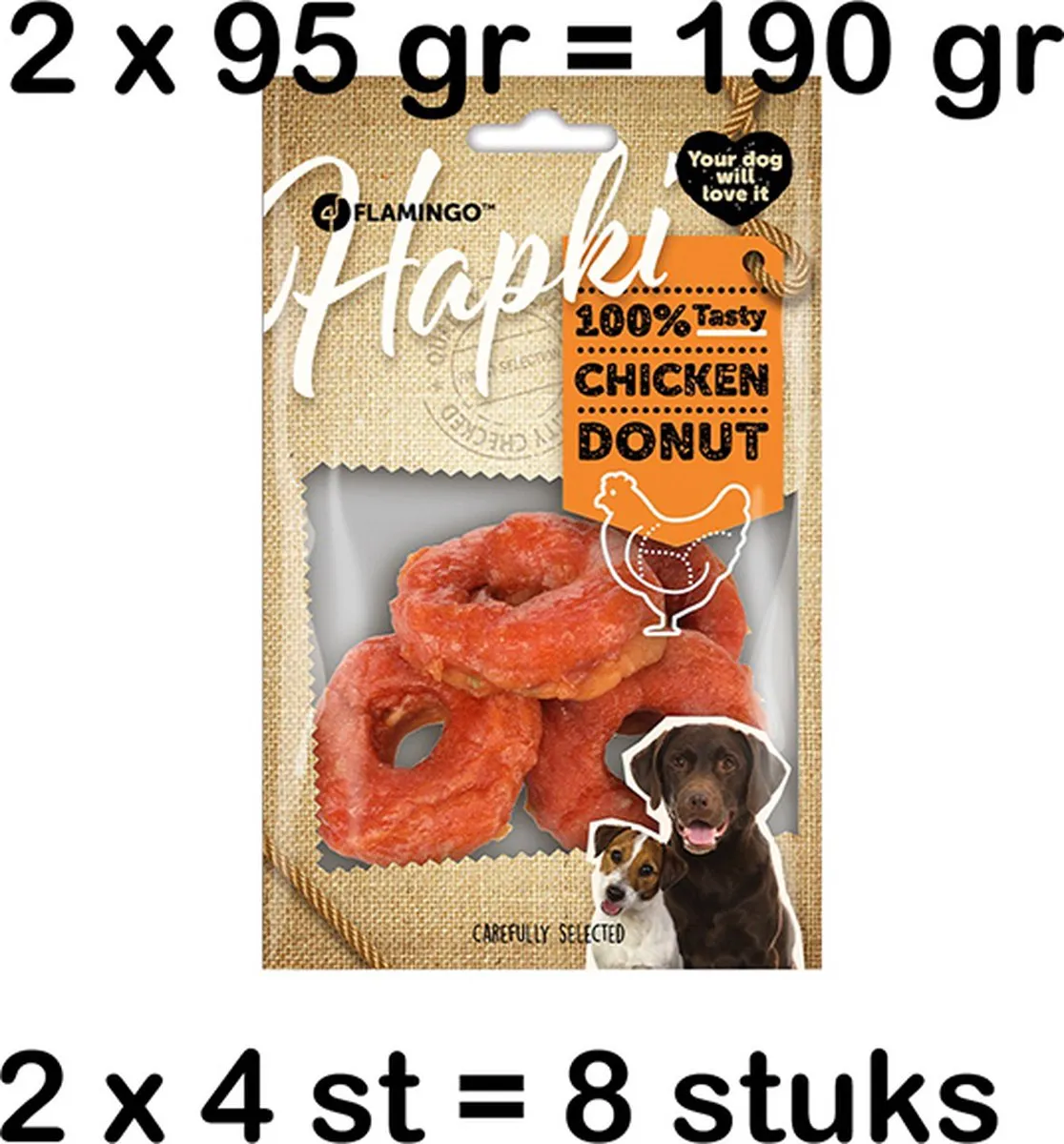 Flamingo Hapki Hondensnacks Kip Donuts - 8 Stuks
