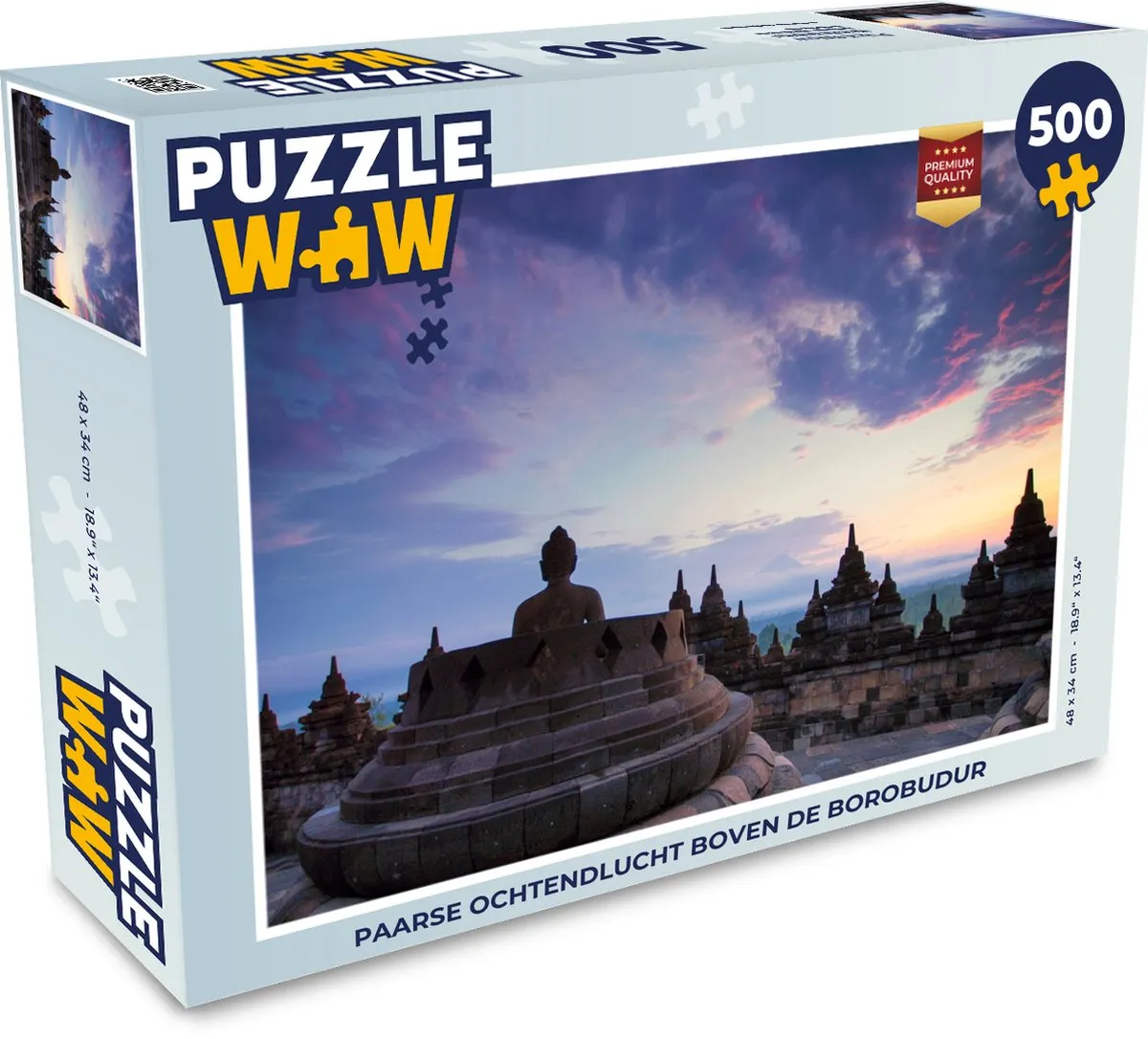 PuzzleWow Legpuzzel Paarse ochtendlucht Borobudur 500 Stuks