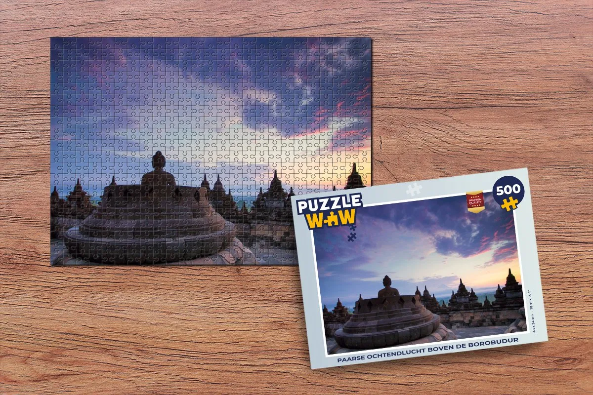 PuzzleWow Legpuzzel Paarse ochtendlucht Borobudur 500 Stuks