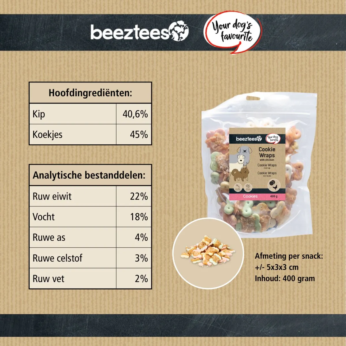 Beeztees Tasty Treats Cookie Wraps Kip - 400g