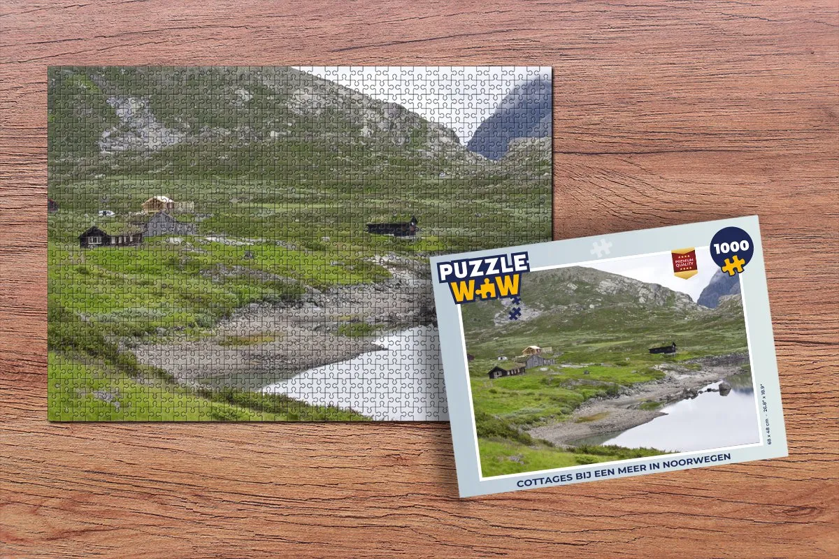 PuzzleWow Cottages bij een meer in Noorwegen Legpuzzel 1000 Stuks - Multicolor