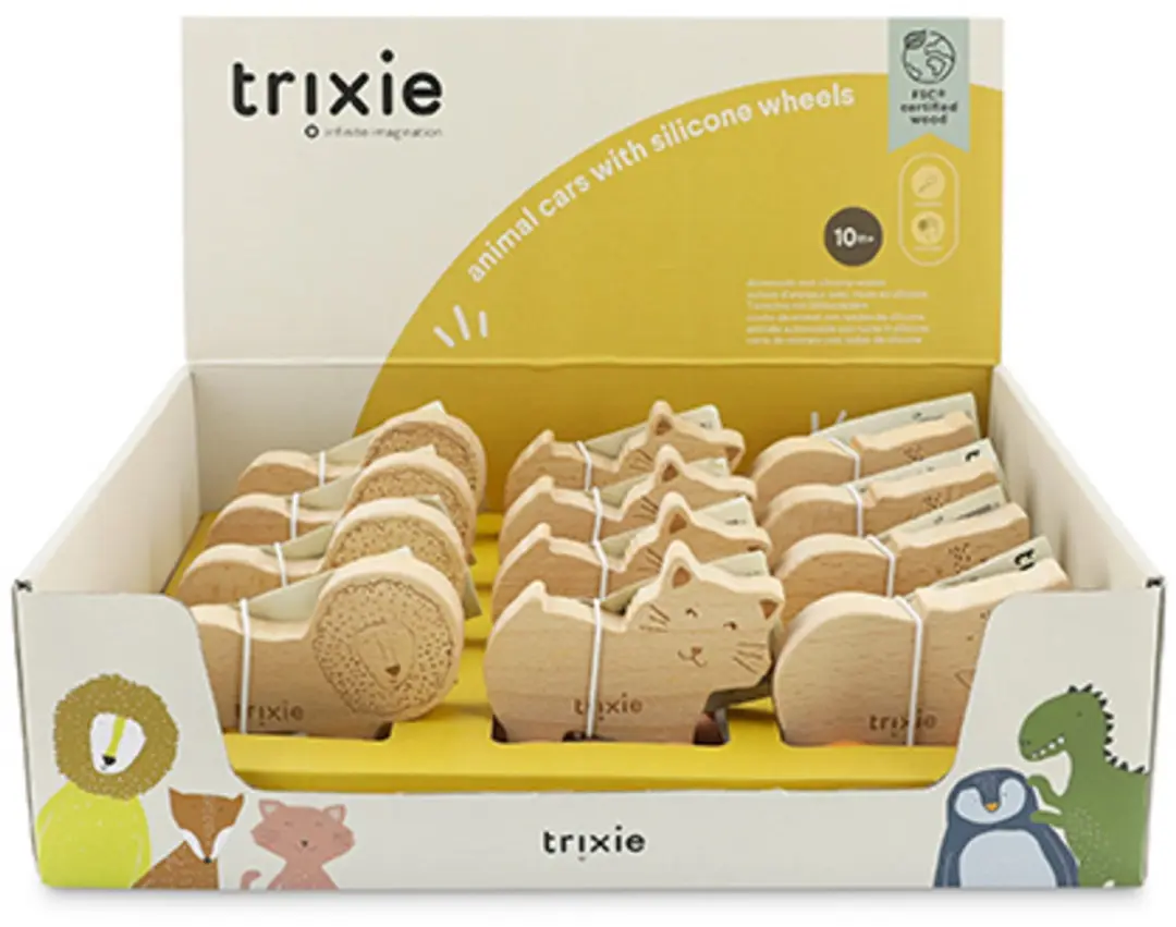 Trixie houten dierenauto speelgoed met silicone wielen