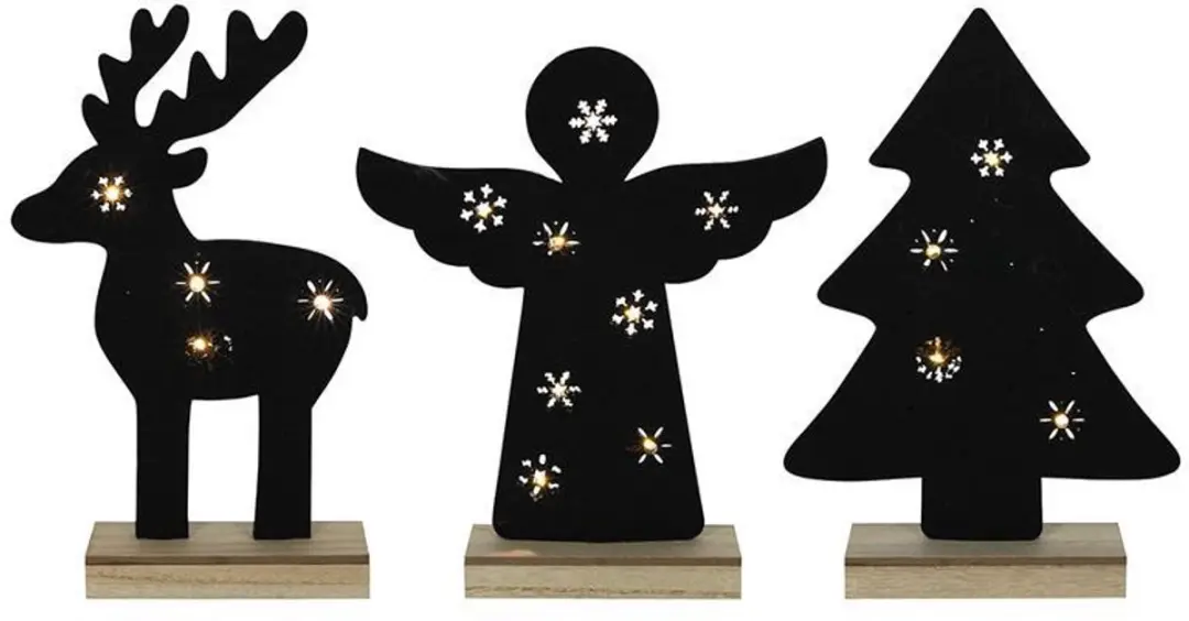 Vilt kerstfiguur op houten voet 8xLED.