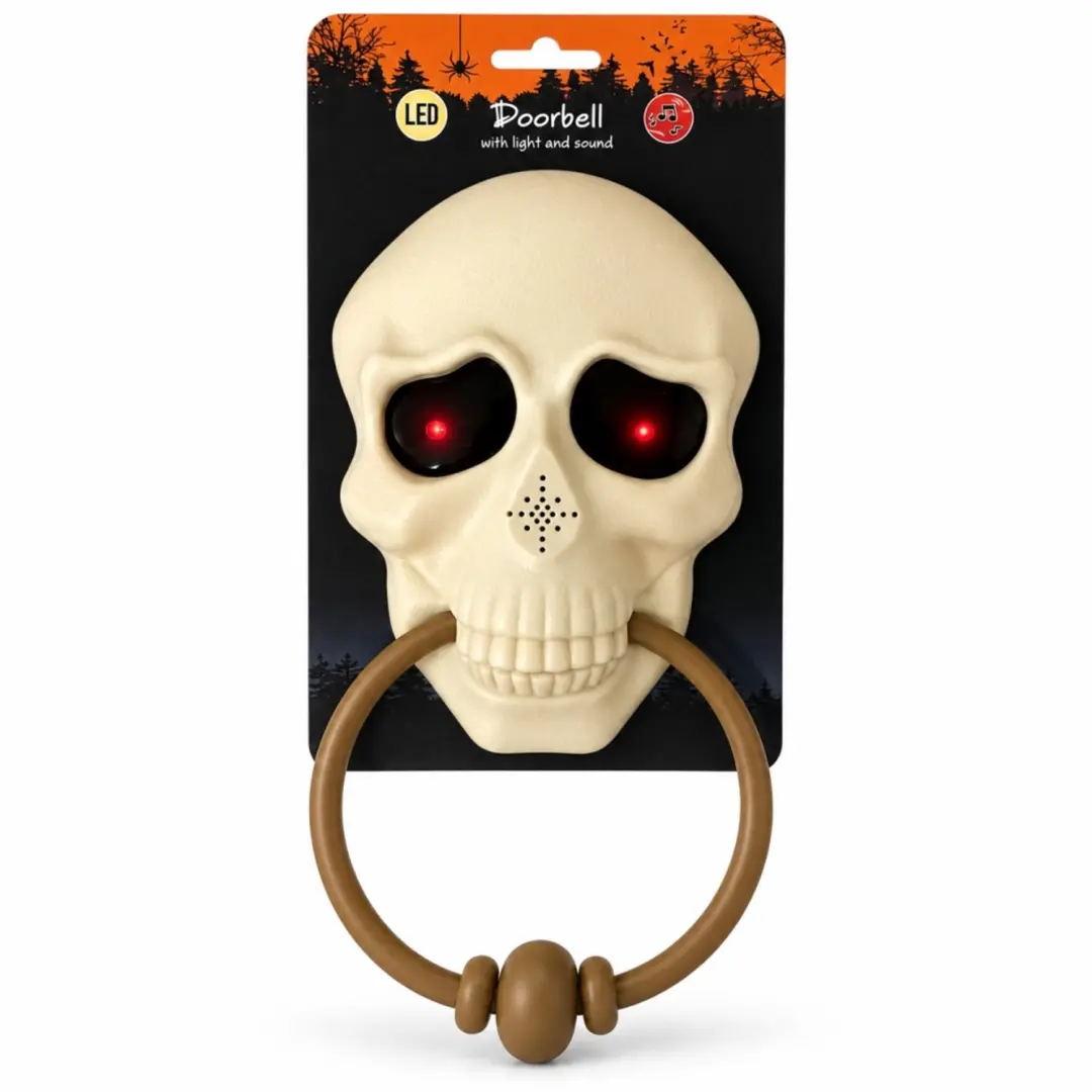 Halloween deurbel schedel met LED-licht en geluid
