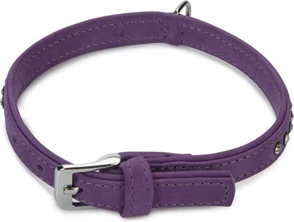 Beeztees Leren Halsband Buffalo Strass - Paars 40cm x 17mm