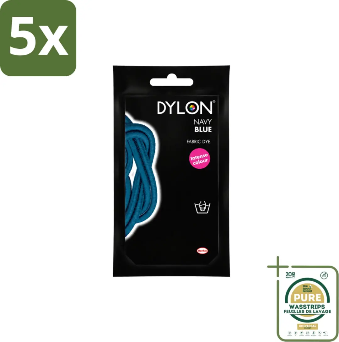 5 x DYLON – Textielverf Handwas – Navy Blue – 50 g - Wasstrips - Textielverf - Handwas - Navy Blue - Textielverf Handwas - Kleding Verven
