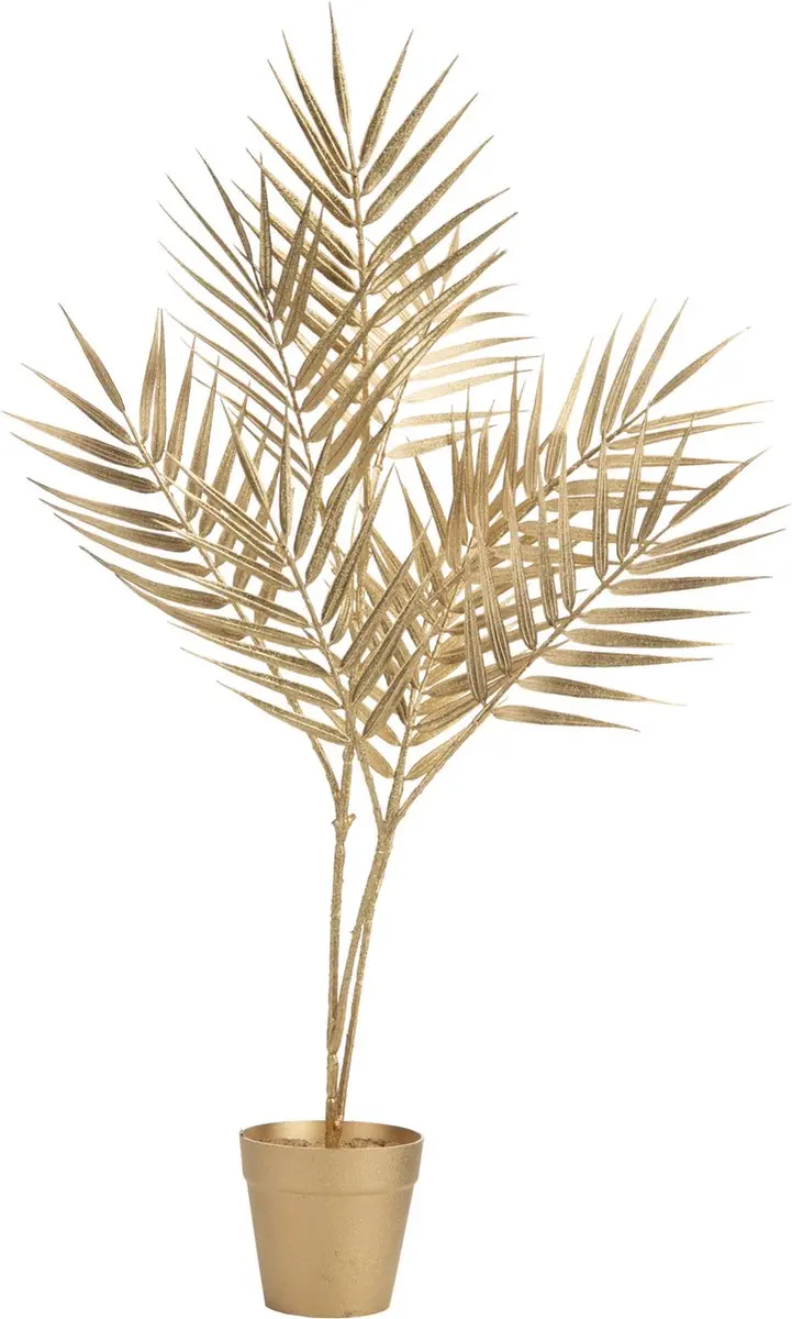 Kunstplant bamboo palm plant goud in kunststof pot H66 cm