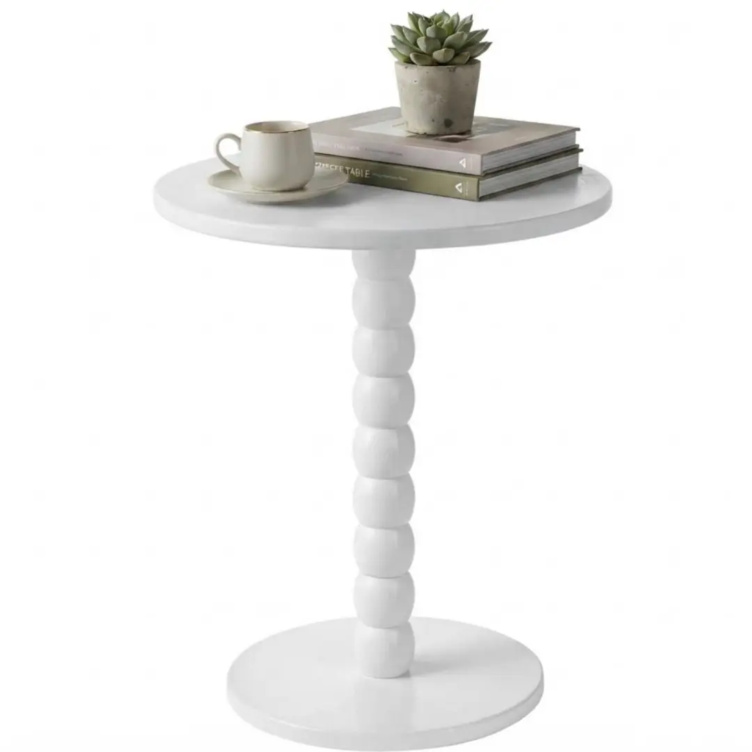 Excellent houseware bijzettafel liva - wit - rond - H50 x D35 cm - hout - koffietafel