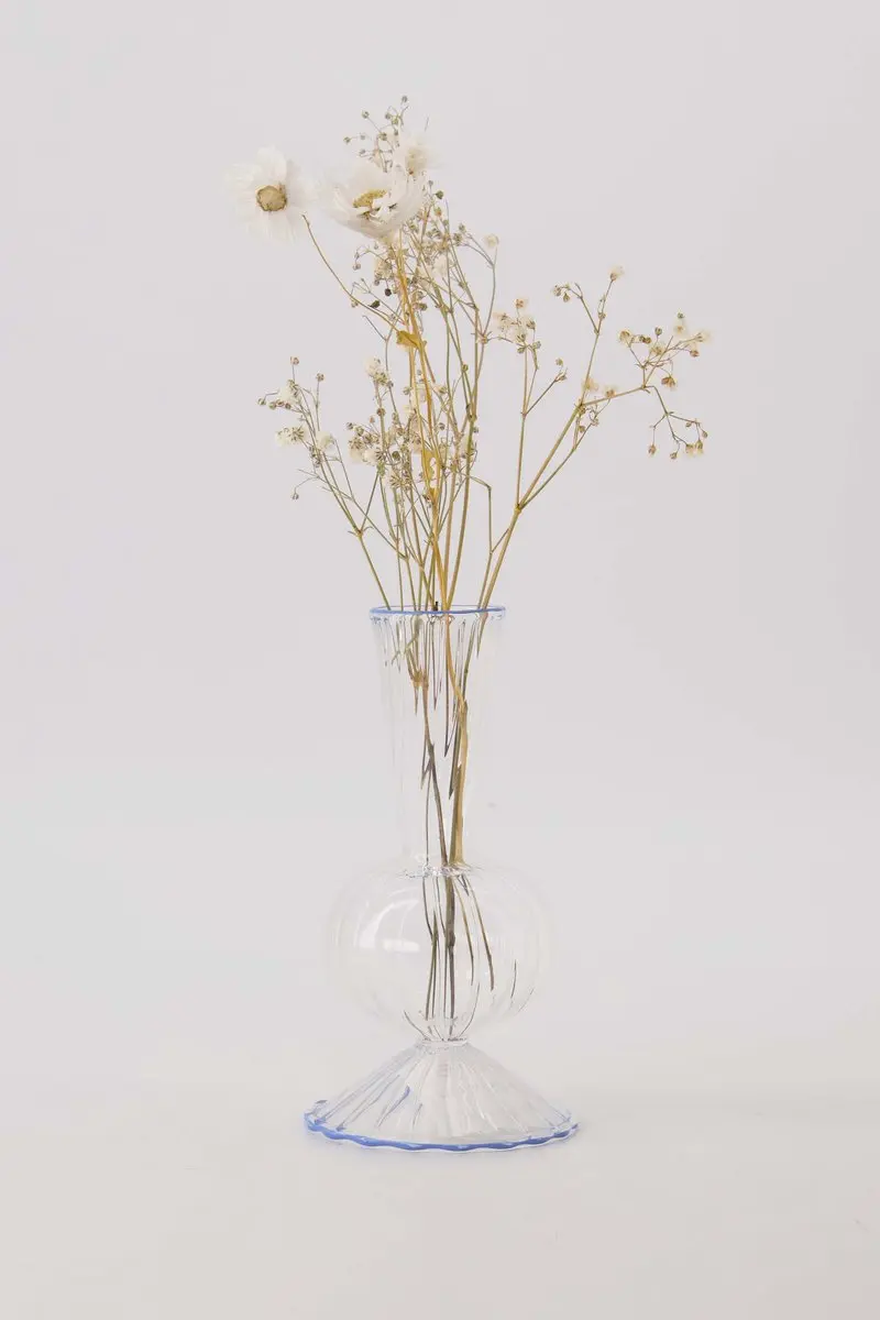 Zusss Vaasje Glas Ribbel Glas Transparant / Blauw